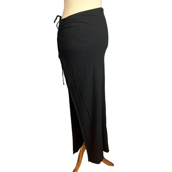 RUMER Black Ruched Maxi Skirt MEDIUM High Side Slits Hip Cutout Linen $229 NEW - Picture 7 of 10